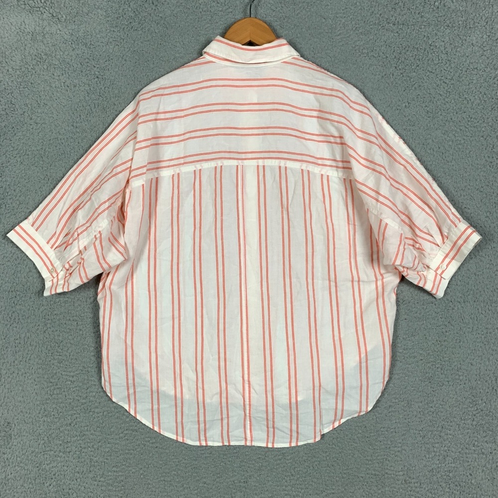 NWT Madewell Button-Up Shirt Womens Medium Bright Flame Oversized Pleated-Sleeve - Picture 6 of 11